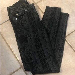 7 for all mankind black patterned skinny jeans